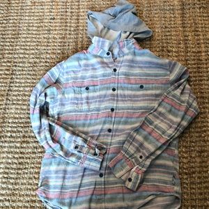 Pastel striped flannel with hoodie